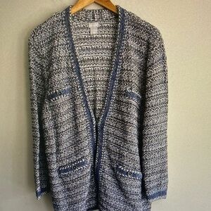 Chico's Navy & White Marled Open-Front Cardigan Blazer